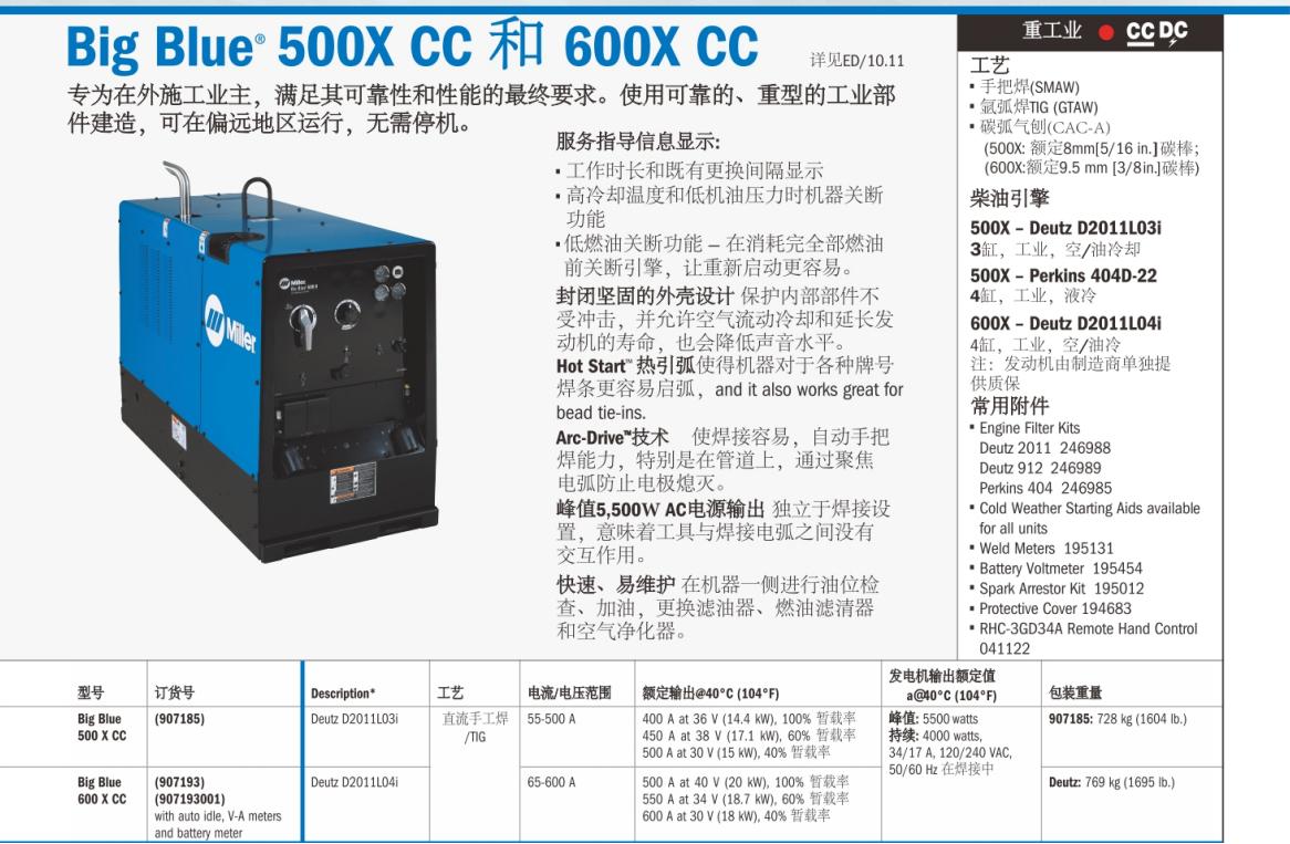 米勒发电电焊机Miller Big Blue 500X CC和600X CC-大泽动力官网_大泽动力发电机_大泽动力发电电焊机_大泽动力厂家