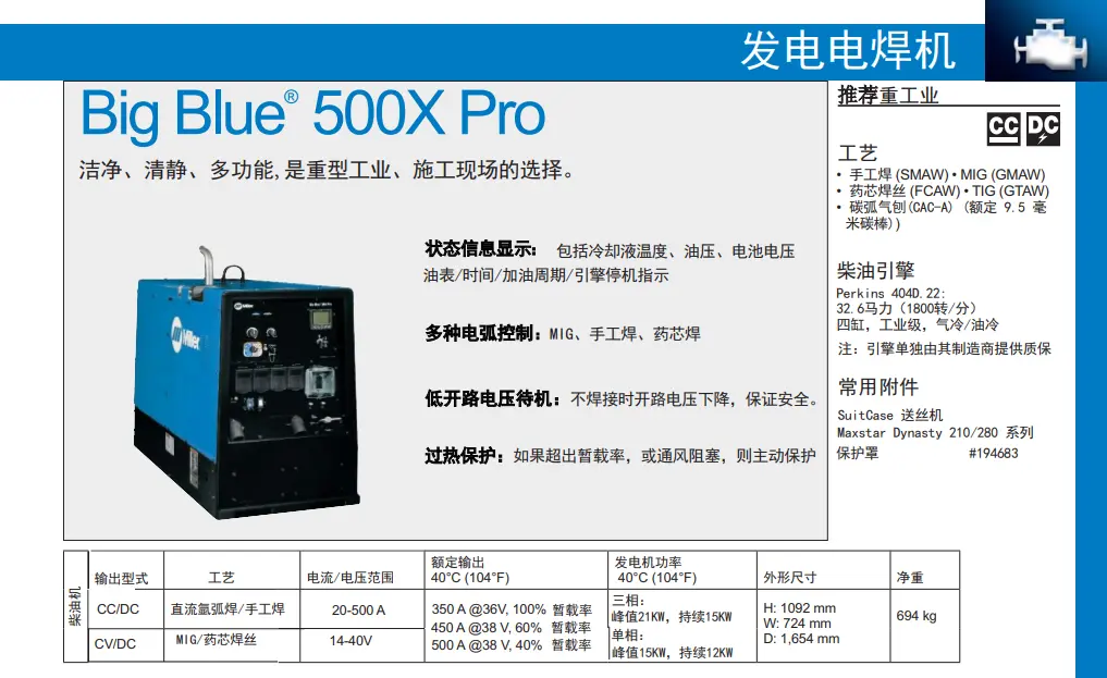 米勒Miller发电焊机 Big Blue 500X Pro/Big Blue 700X Duo Pro-大泽动力官网_大泽动力发电机_大泽动力发电电焊机_大泽动力厂家